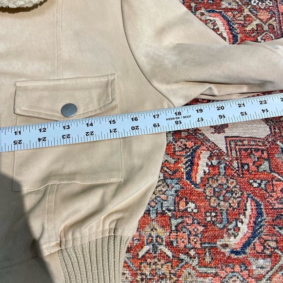 REVOLVE Majorelle Cropped Sherpa Collar Suede Bomber Jacket Sand Beige Size XXS - Picture 11 of 12